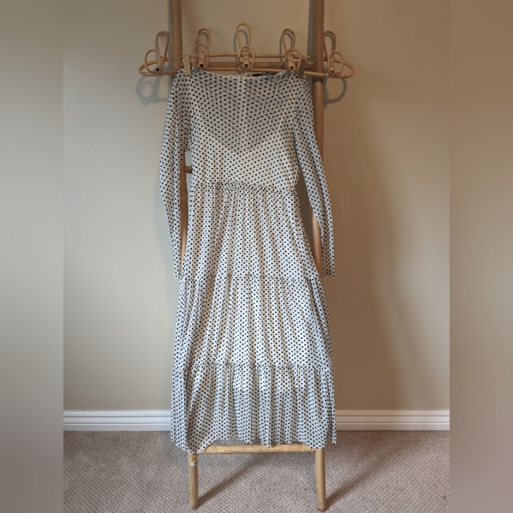 Vintage XS Vero Moda Sheer White and Black Polka Dot Dress
